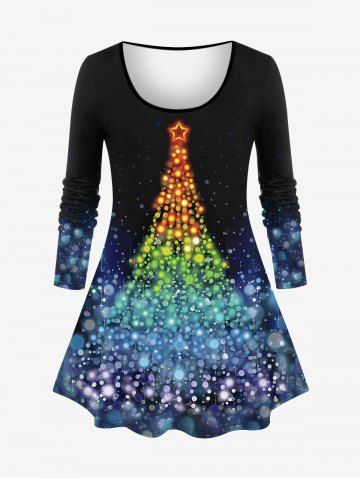Plus Size Christmas Tree Star Bubble Sparkling Sequin Glitter 3D Print Long Sleeve T-shirt - MULTI-A - XS
