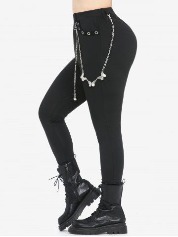 Plus Size Pockets Grommets Butterfly Chains Leggings