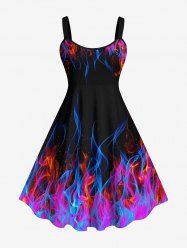 Plus Size Glitter Fire Flame Print A Line Tank Dress -  