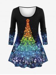 Plus Size Christmas Tree Star Bubble Sparkling Sequin Glitter 3D Print Long Sleeve T-shirt - Multi-A 4X