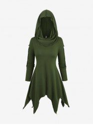Plus Size Braided Long Sleeve Topstitching Hooded Asymmetrical Top -  