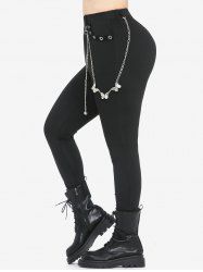 Plus Size Pockets Grommets Butterfly Chains Leggings -  