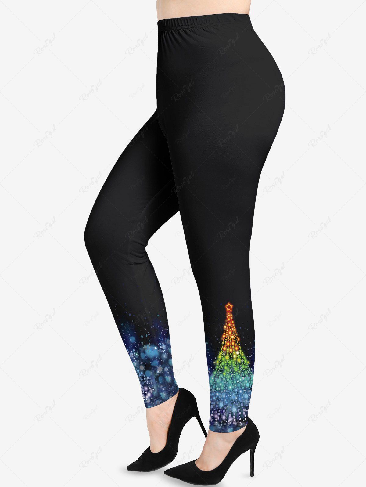 Outfit Plus Size Christmas Tree Bubble Star Sparkling Sequin Glitter 3D Print Leggings  