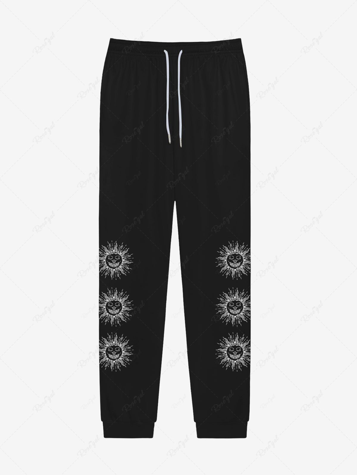 Pantalon de Survêtement avec Cordon de Serrage à Imprimé Soleil Style Gothique pour Hommes Noir XS
