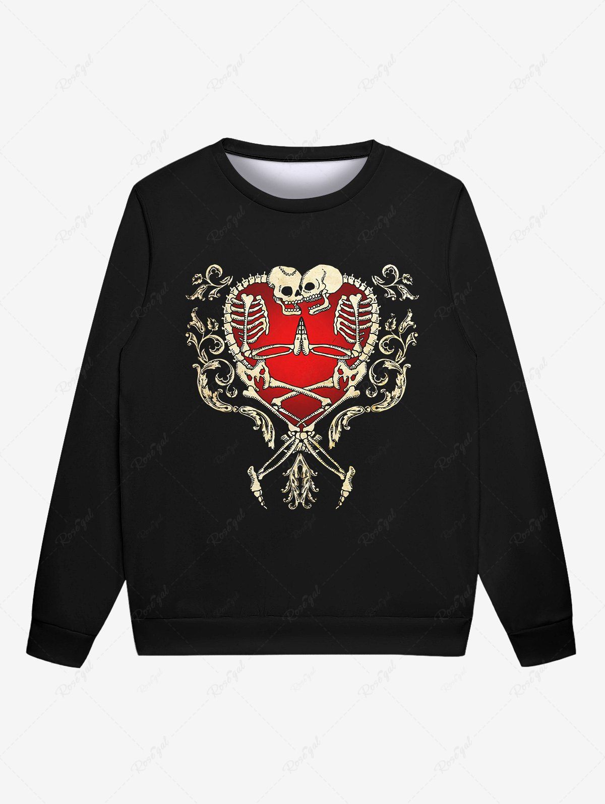 Cheap Gothic Heart Skeleton Skull Floral Graphic Print Sweatshirt For Men  