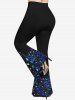 Glitter Colorful Stars Bowknot Printed Flare Sleeves Ombre Lattice Top and Flare Pants Plus Size Matching Set -  
