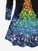 Plus Size Christmas Tree Star Bubble Sparkling Sequin Glitter 3D Print Long Sleeve T-shirt - Multi-A 4X