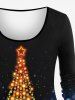 Plus Size Christmas Tree Star Bubble Sparkling Sequin Glitter 3D Print Long Sleeve T-shirt - Multi-A 5X