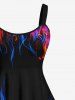 Plus Size Glitter Fire Flame Print A Line Tank Dress -  