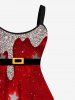 Plus Size 3D Glitter Galaxy Stars Sequins Belt Print Christmas A Line Tank Party Dress -  