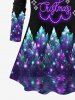 T-shirt 3D Etoile Sapin de Noël et Lettre Imprimés de Grande Taille à Paillettes - Pourpre  XS