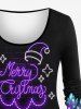 T-shirt 3D Etoile Sapin de Noël et Lettre Imprimés de Grande Taille à Paillettes - Pourpre  XS