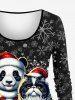 Plus Size Christmas Hat Panda Cat Light Glitter 3D Print Long Sleeve T-shirt -  