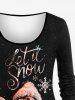 T-shirt Brillant 3D Flocon de Neige et Bonhomme de Neige de Noël Imprimé de Grande Taille à Manches Longues - Noir 1X