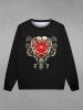 Gothic Heart Skeleton Skull Floral Graphic Print Sweatshirt For Men - Noir 6XL