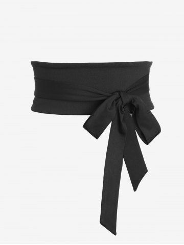 Plus Size Surplice Ruffles Bishop Sleeve A Line Chinese Style Dress with Bowknot Tie Belt