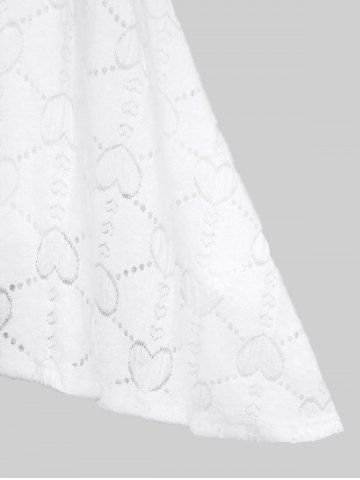 Plus Size Ruched Lace Trim Hollow Out Heart Textured Faux Pearl Buttons High Low 2 In 1 Dress