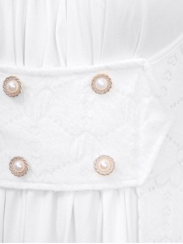 Plus Size Ruched Lace Trim Hollow Out Heart Textured Faux Pearl Buttons High Low 2 In 1 Dress