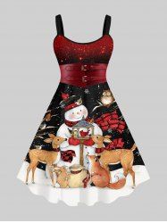 Plus Size Christmas Snowflake Elk Rabbit Dog Snowman Star Glitter Buckle Belt 3D Print Tank Dress -  