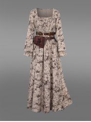 Gothic Poet Sleeves Ruched Frilled Distressed Floral Print A Line Dress -  