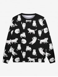 Gothic Cute White Cats Print Crew Neck Sweatshirt For Men -  