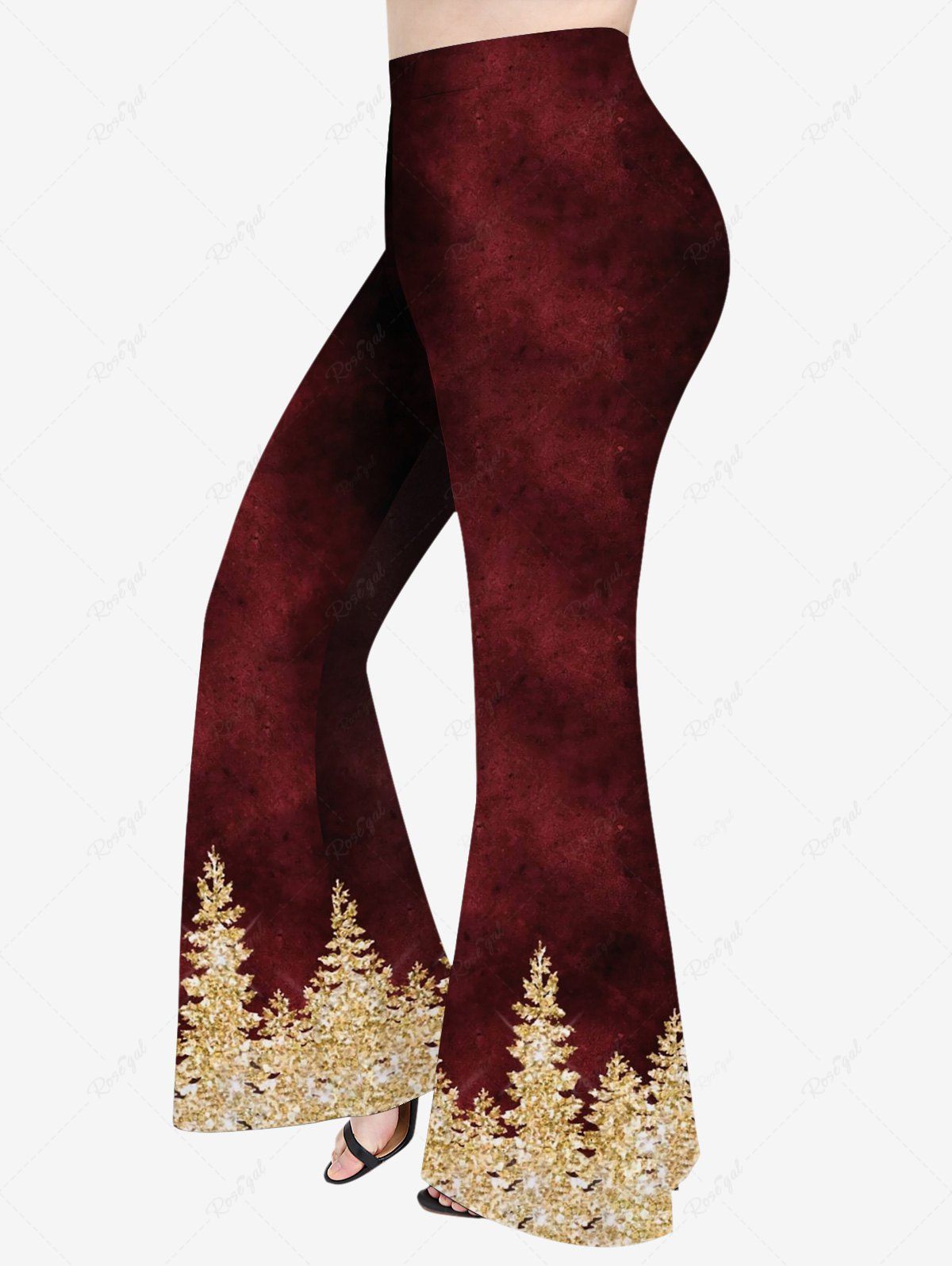 Latest Plus Size Glitter Christmas Tree Print Ombre Pull On Flare Pants  