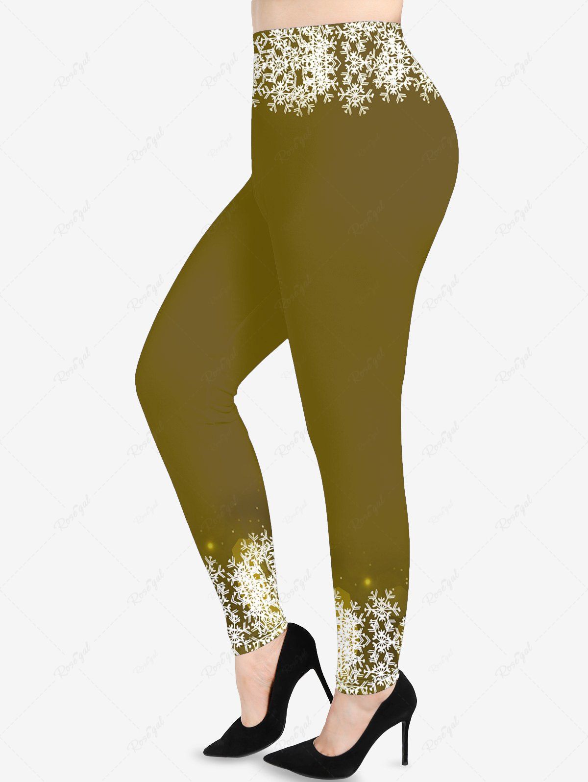 Legging 3D Flocon de Neige Noël Au Gingembre Imprimé de Grande Taille à Paillettes Deep Yellow XS