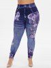 Ruched Ruffles Plaid Ribbed Belt T-shirt and High Rise Floral Gym 3D Jeggings Plus Size Outfit -  