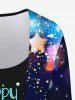 Plus Size Glitter Sparkling Colorful Stars Light Beam Bubble Letters Print Ombre Patchwork 2 in 1 Long Sleeves T-shirt -  