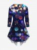 Plus Size Glitter Sparkling Colorful Stars Light Beam Bubble Letters Print Ombre Patchwork 2 in 1 Long Sleeves T-shirt -  