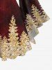 Plus Size Flare Sleeves Glitter Christmas Tree Snowflake Print Ombre Lattice Top -  