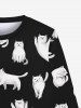Sweat-shirt Homme Gothique Imprimé Chat Blanc Mignon - Noir 6XL