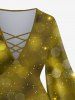 Plus Size Christmas Gingerbread Snowflake Glitter 3D Print Lattice Crisscross Flare Sleeve Top -  
