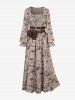 Gothic Poet Sleeves Ruched Frilled Distressed Floral Print A Line Dress -  