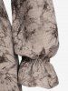 Gothic Poet Sleeves Ruched Frilled Distressed Floral Print A Line Dress -  