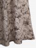 Gothic Poet Sleeves Ruched Frilled Distressed Floral Print A Line Dress -  