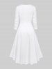 Plus Size Ruched Lace Trim Hollow Out Heart Textured Faux Pearl Buttons High Low 2 In 1 Dress -  