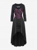 Gothic Floral Flocking Ruched Ruffles High Low Patchwork A Line Cami Dress and Snake Buckle Crop Top Set -  