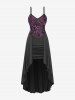 Gothic Floral Flocking Ruched Ruffles High Low Patchwork A Line Cami Dress and Snake Buckle Crop Top Set -  