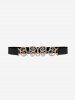 Plus Size Cold Shoulder Flare Sleeves Lace Trim Ruched Knit Top with Butterfly Buckle Belt -  