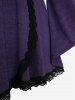 Plus Size Cold Shoulder Flare Sleeves Lace Trim Ruched Knit Top with Butterfly Buckle Belt -  