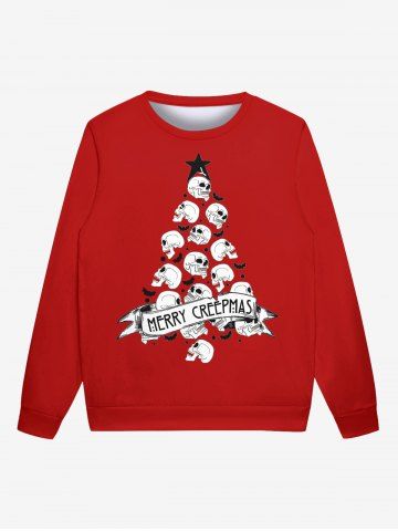 Sweatshirt Gothique en Ruban Imprimé Sapin de Noël Crâne et Etoiles pour Hommes - RED - L