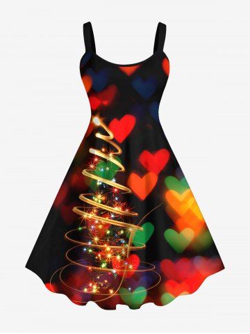 Plus Size Glitter Sparkling Christmas Tree Light Ombre Sweet Heart Print A Line Tank Dress - MULTI-A - 6X