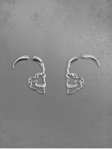Hollow Out Skull Face Stud Earrings - SILVER
