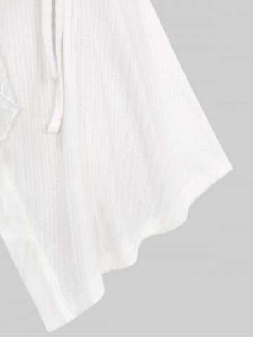 Plus Size Floral Lace Trim Ruffles Cinched Button Up Ribbed Textured Sweater