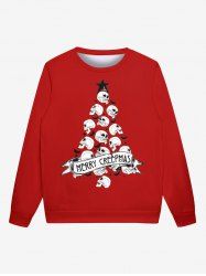 Sweatshirt Gothique en Ruban Imprimé Sapin de Noël Crâne et Etoiles pour Hommes - Rouge XL