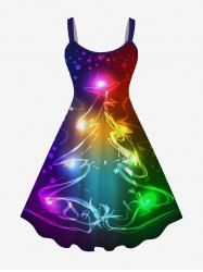 Plus Size Colorful Glitter Christmas Tree Bell Light Print Ombre A Line Tank Dress -  