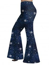Plus Size Christmas Snowflake Galaxy Print Long Flare Pants -  