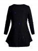 Plus Size Owl Galaxy Print Long Sleeve T-shirt -  