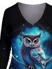 Plus Size Owl Galaxy Print Long Sleeve T-shirt -  